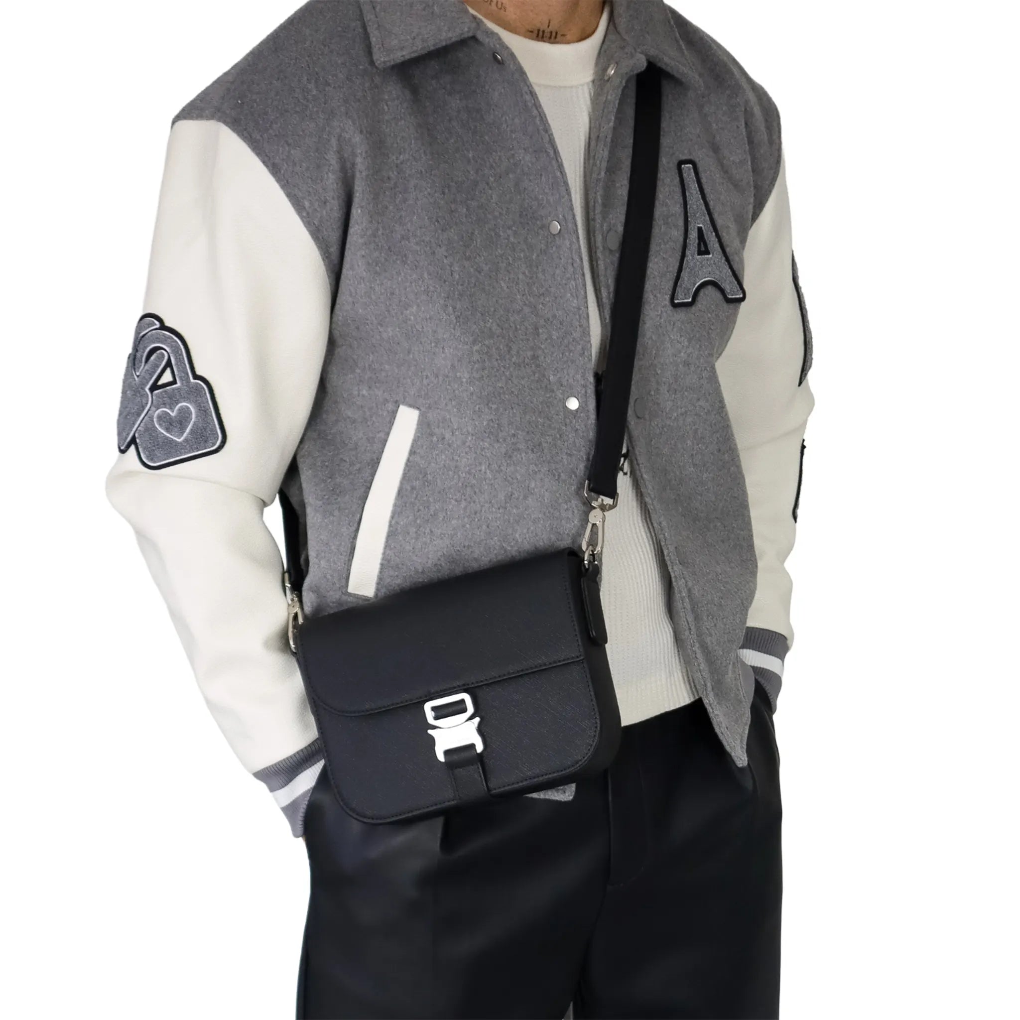 Model View of Formes Tecnica Nero Crossbody Bag